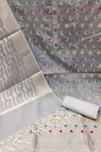 grey jacquard woven dress material