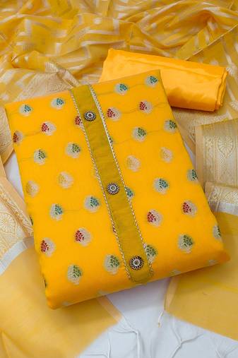 yellow jacquard woven dress material