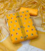 yellow jacquard woven dress material