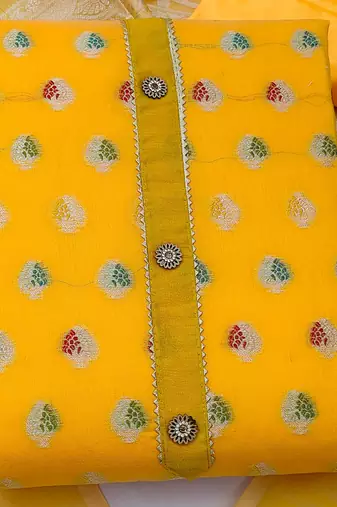 yellow jacquard woven dress material