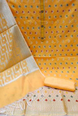 yellow jacquard woven dress material 3