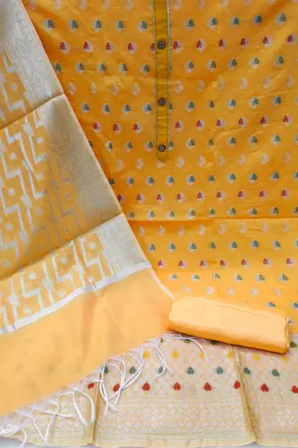 yellow jacquard woven dress material