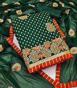 green chanderi embroidered dress material