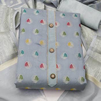 grey jacquard woven dress material 2