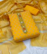 yellow jacquard woven dress material