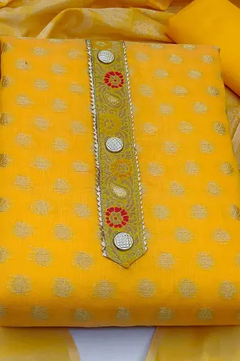 yellow jacquard woven dress material