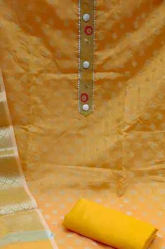 yellow jacquard woven dress material