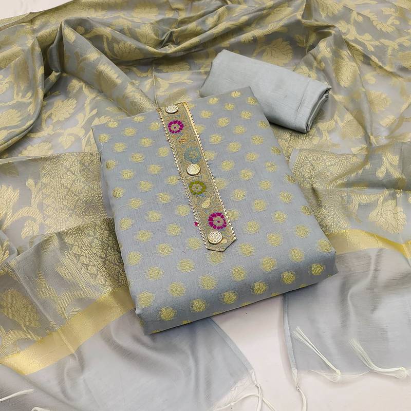 grey jacquard woven dress material