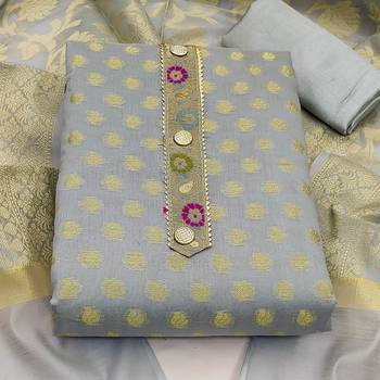 grey jacquard woven dress material 2