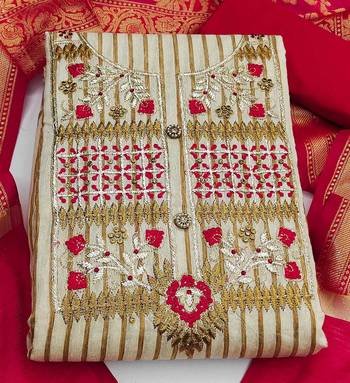 beige cotton embroidered dress material 2