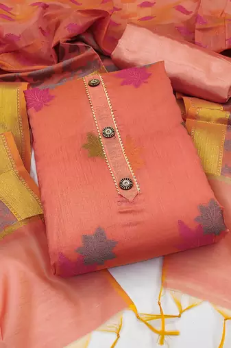 light red jacquard woven dress material