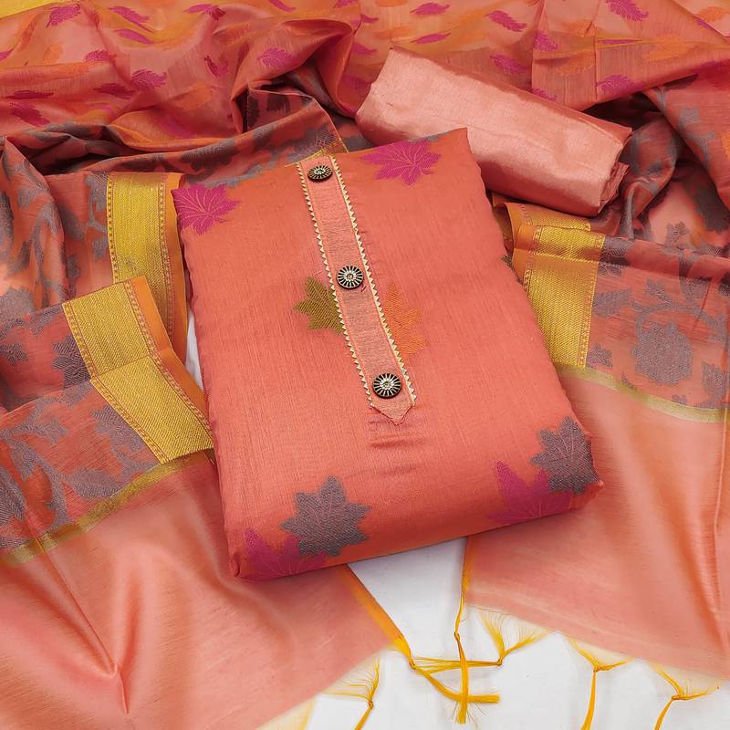 light red jacquard woven dress material