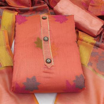light red jacquard woven dress material 2