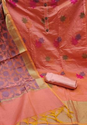 light red jacquard woven dress material 3