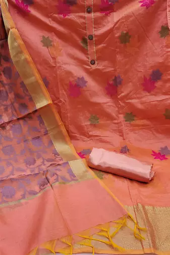 light red jacquard woven dress material