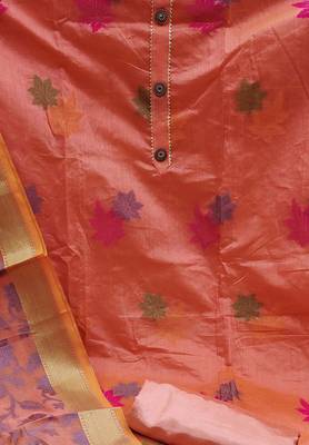 light red jacquard woven dress material 4