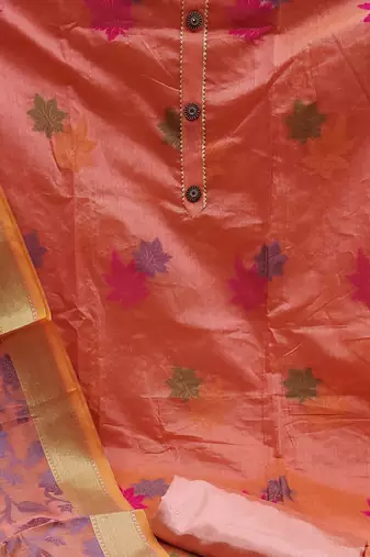 light red jacquard woven dress material