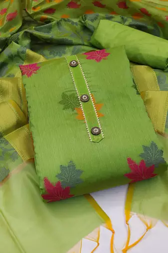 green jacquard woven dress material