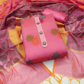 pink jacquard woven dress material 1