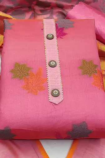 pink jacquard woven dress material