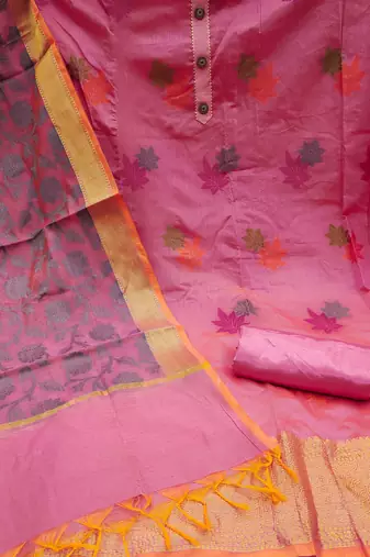 pink jacquard woven dress material