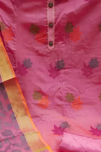pink jacquard woven dress material