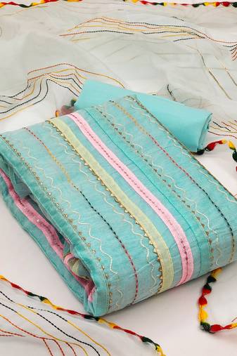 sea green cotton embroidered dress material