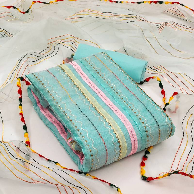 sea green cotton embroidered dress material