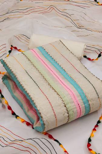 off white cotton embroidered dress material