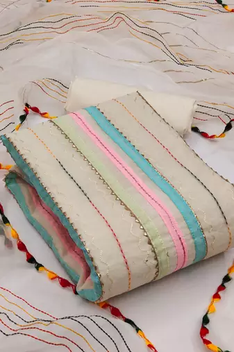 off white cotton embroidered dress material