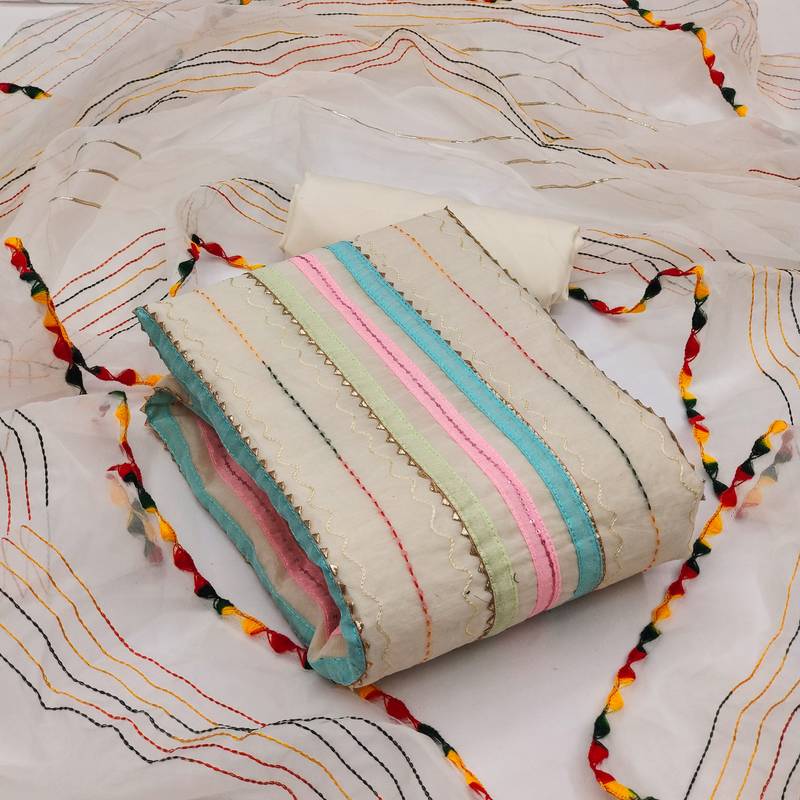 off white cotton embroidered dress material