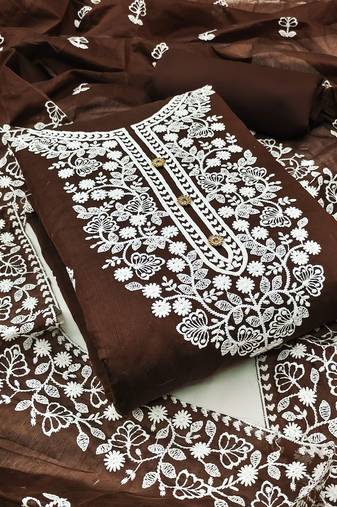 brown cotton embroidered dress material