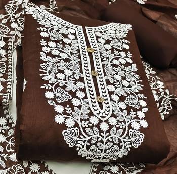 brown cotton embroidered dress material 2