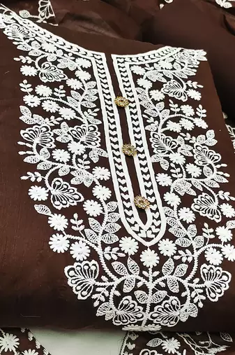 brown cotton embroidered dress material