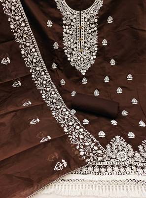 brown cotton embroidered dress material 3
