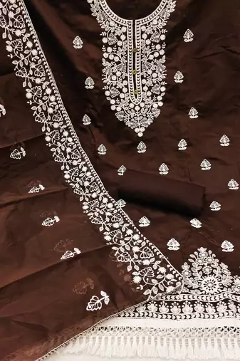 brown cotton embroidered dress material