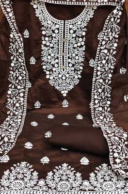 brown cotton embroidered dress material 4