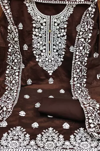brown cotton embroidered dress material