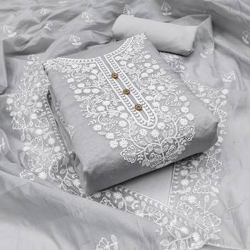 grey cotton embroidered dress material 1