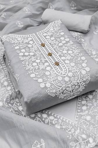 grey cotton embroidered dress material