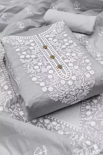 grey cotton embroidered dress material