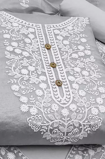 grey cotton embroidered dress material