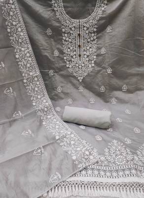 grey cotton embroidered dress material 3