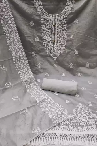 grey cotton embroidered dress material