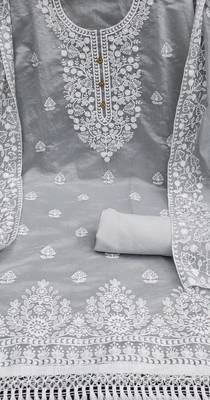 grey cotton embroidered dress material 4