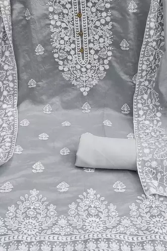 grey cotton embroidered dress material