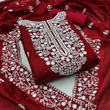 maroon cotton embroidered dress material 1