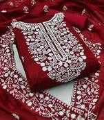 maroon cotton embroidered dress material
