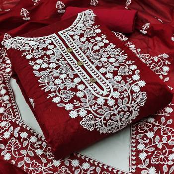 maroon cotton embroidered dress material 2