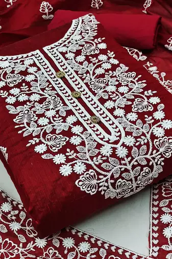 maroon cotton embroidered dress material